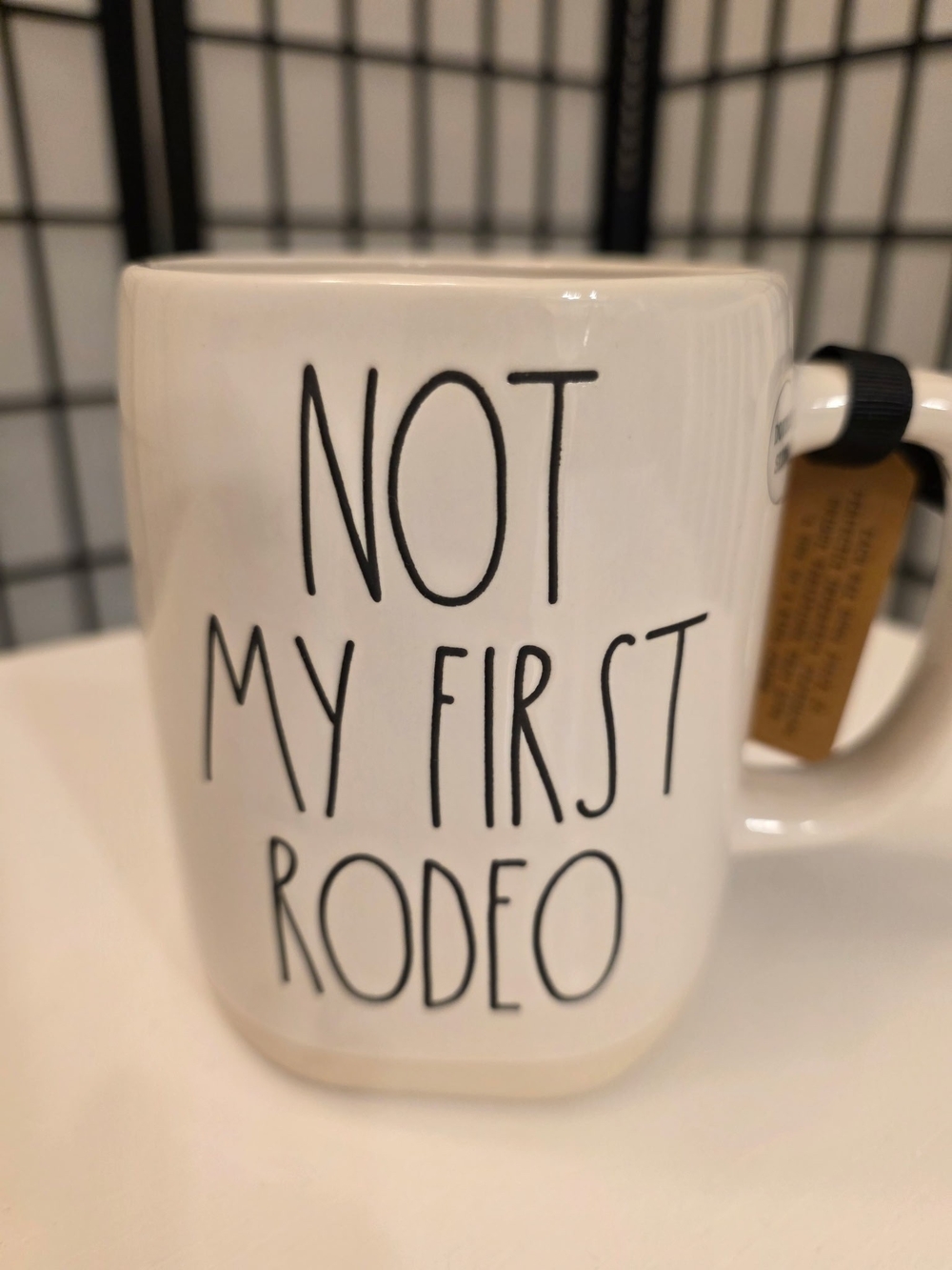 NWT ~ Rae Dunn White Ceramic Mug with Horse Design & Quote "Not My First Rodeo"